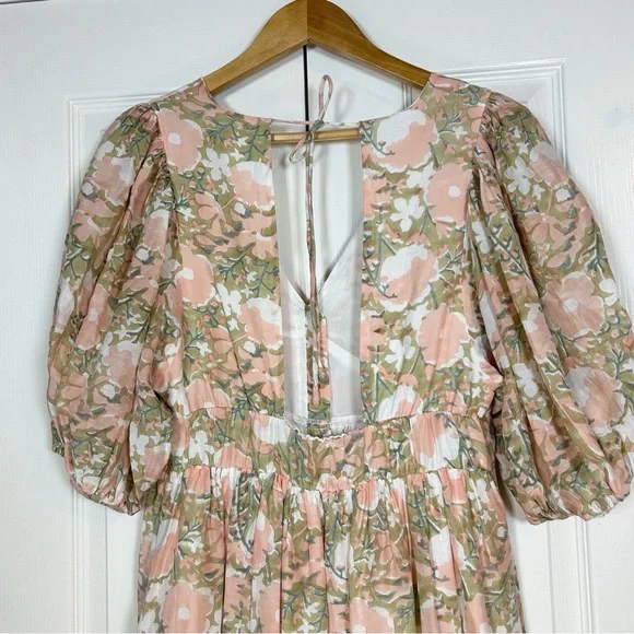 MIRTH Floral Puff Sleeve Midi Dress Snapdragon M Cottagecore Prairie Gir… - Picture 9 of 12